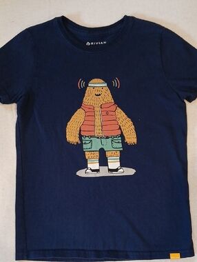 Rivian Kids' Navy Graphic Tee with Orange Character Vest